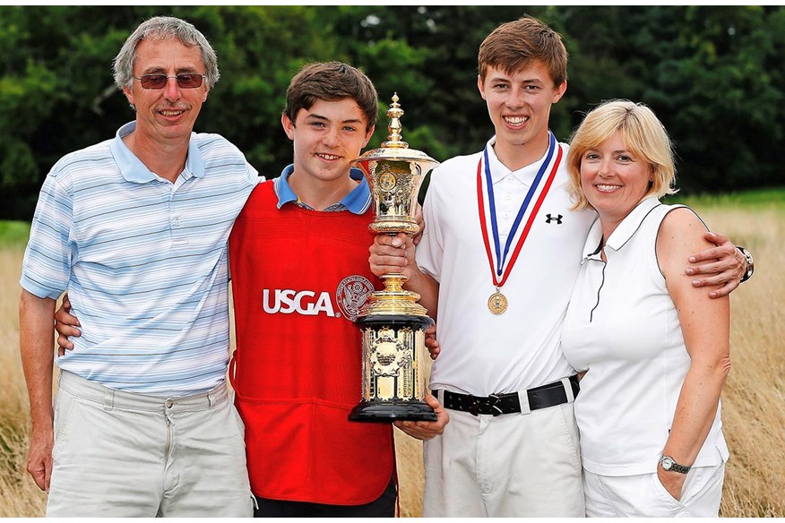 Matt Fitzpatrick celebrates his win at the 2013 US Amateur with brother Alex and his parents.