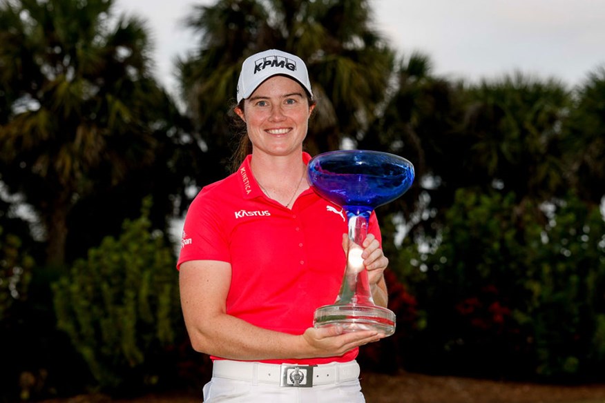 Leona Maguire with the LPGA Drive On Championship trophy.