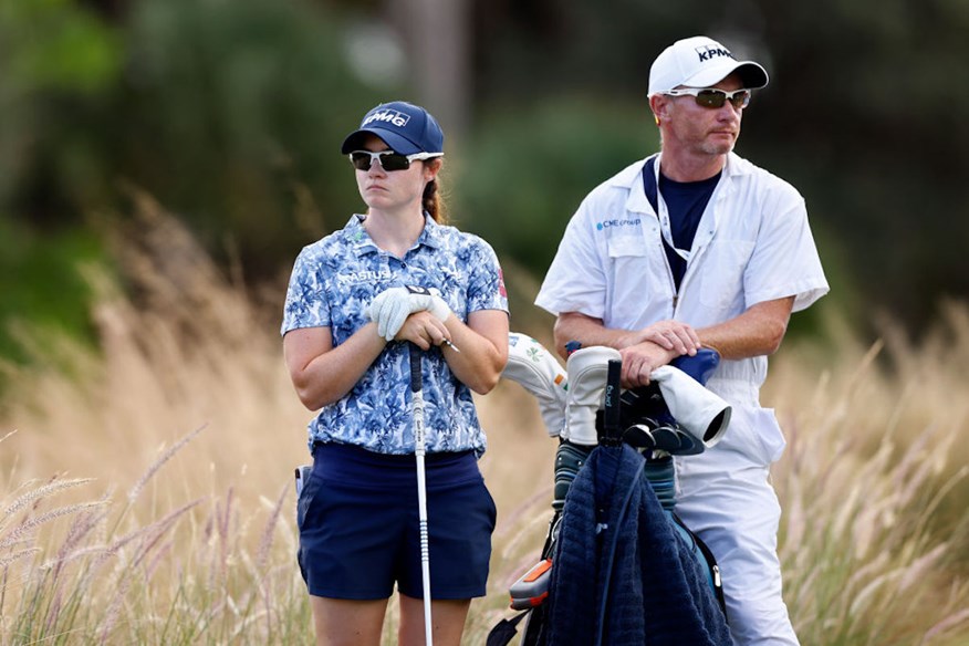 Leona Maguire stood with her caddie.