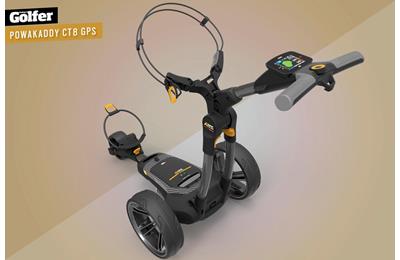 The new PowaKaddy CT8 GPS electric golf trolley.