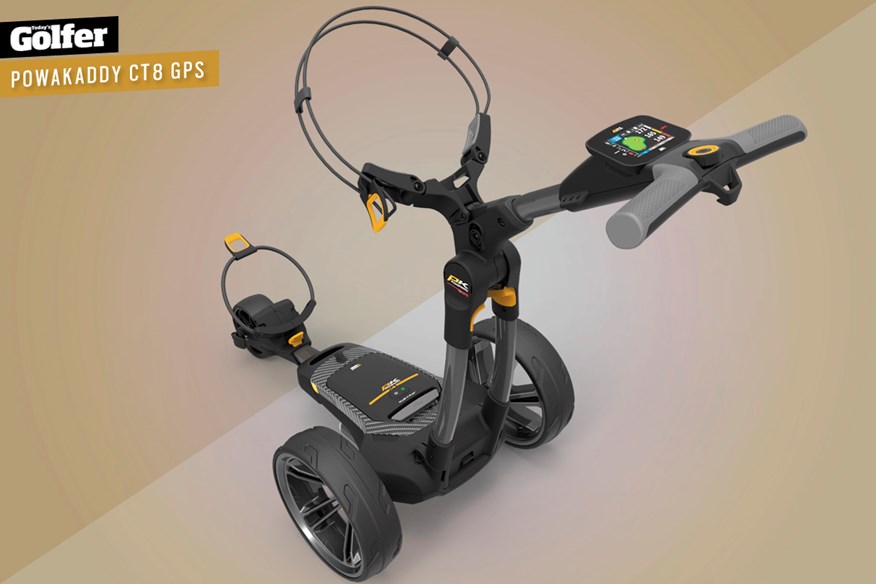 The new PowaKaddy CT8 GPS electric golf trolley.