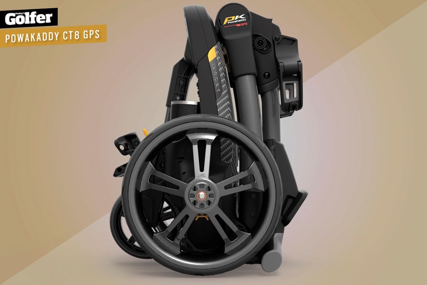 The PowaKaddy CT8 GPS electric golf trolley.