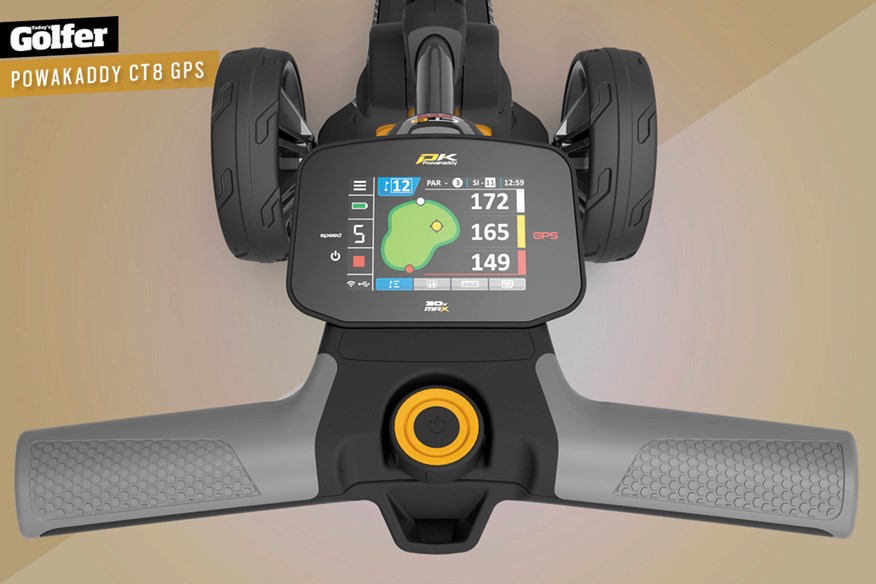 The new PowaKaddy CT8 GPS electric golf trolley.