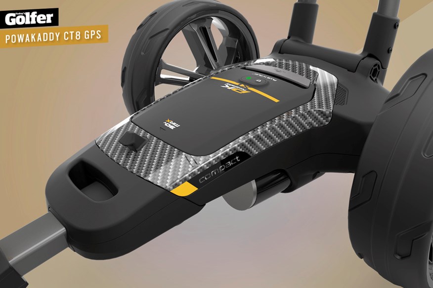 The battery in the new PowaKaddy CT8 GPS electric golf trolley.