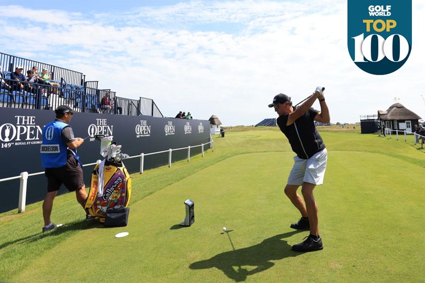 Phil Mickelson plays a practice round at Royal St George's ahead of the 2021 Open.