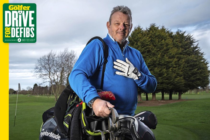 Golfer Steve Ross' life was saved by his playing partners and a defibrillator after he had a cardiac arrest on the golf course.