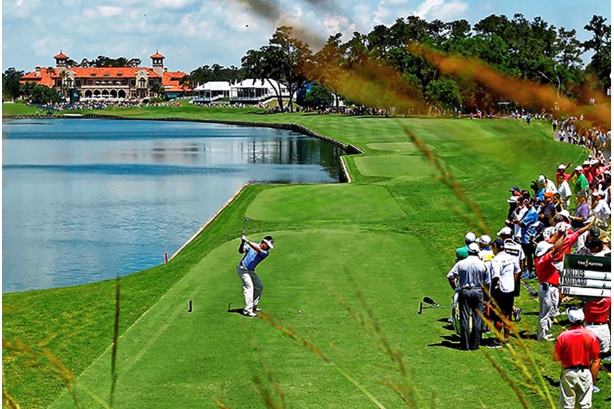 The 18th tee shot at TPC Sawgrass.