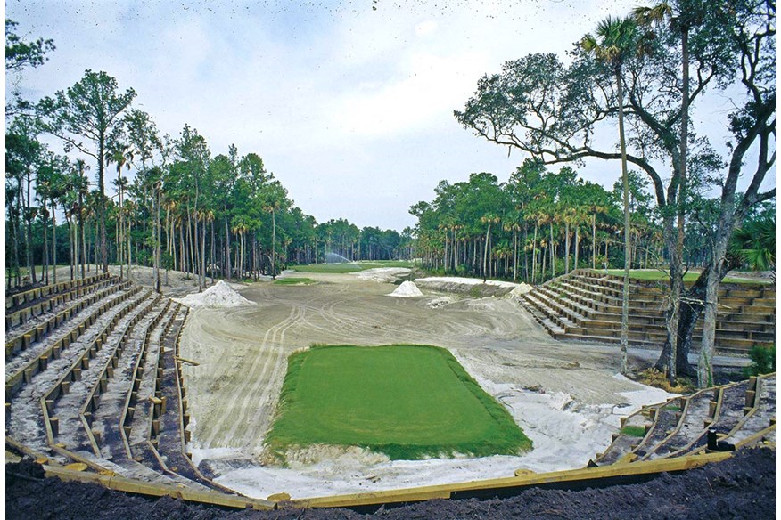 The stadium-style seating was placed to the sides of the tees and fairways, but never directly behind the greens. 