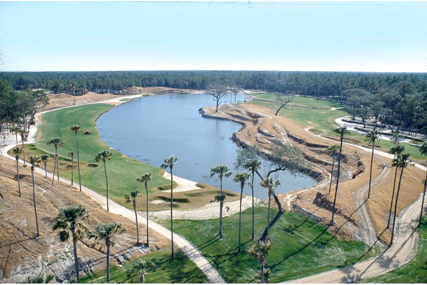 The 9th and 18th holes during construction in the late 1970s.