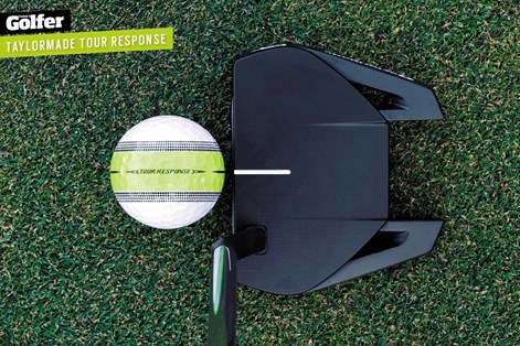 The TaylorMade Tour Response Stripe aids alignment. The TaylorMade Tour Response Stripe aids alignment.